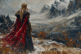 冬季北欧雪域高山女神背影图片